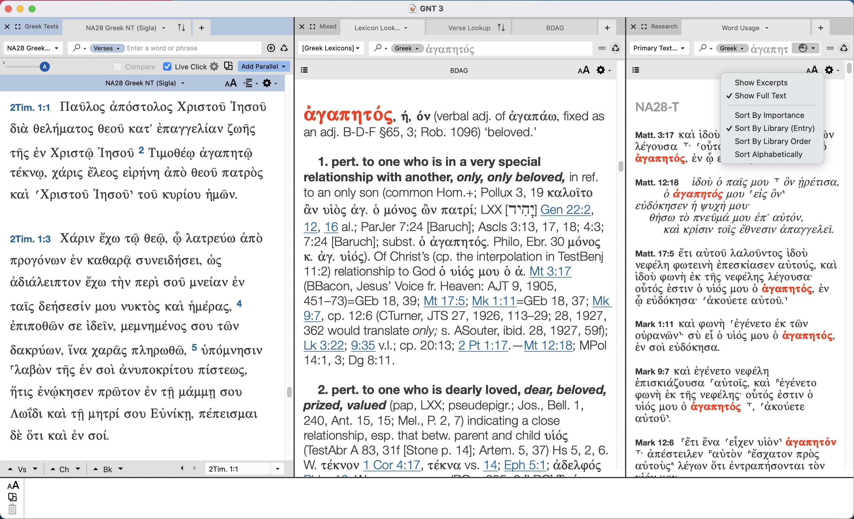 Word Usage Settings: Show Full Text