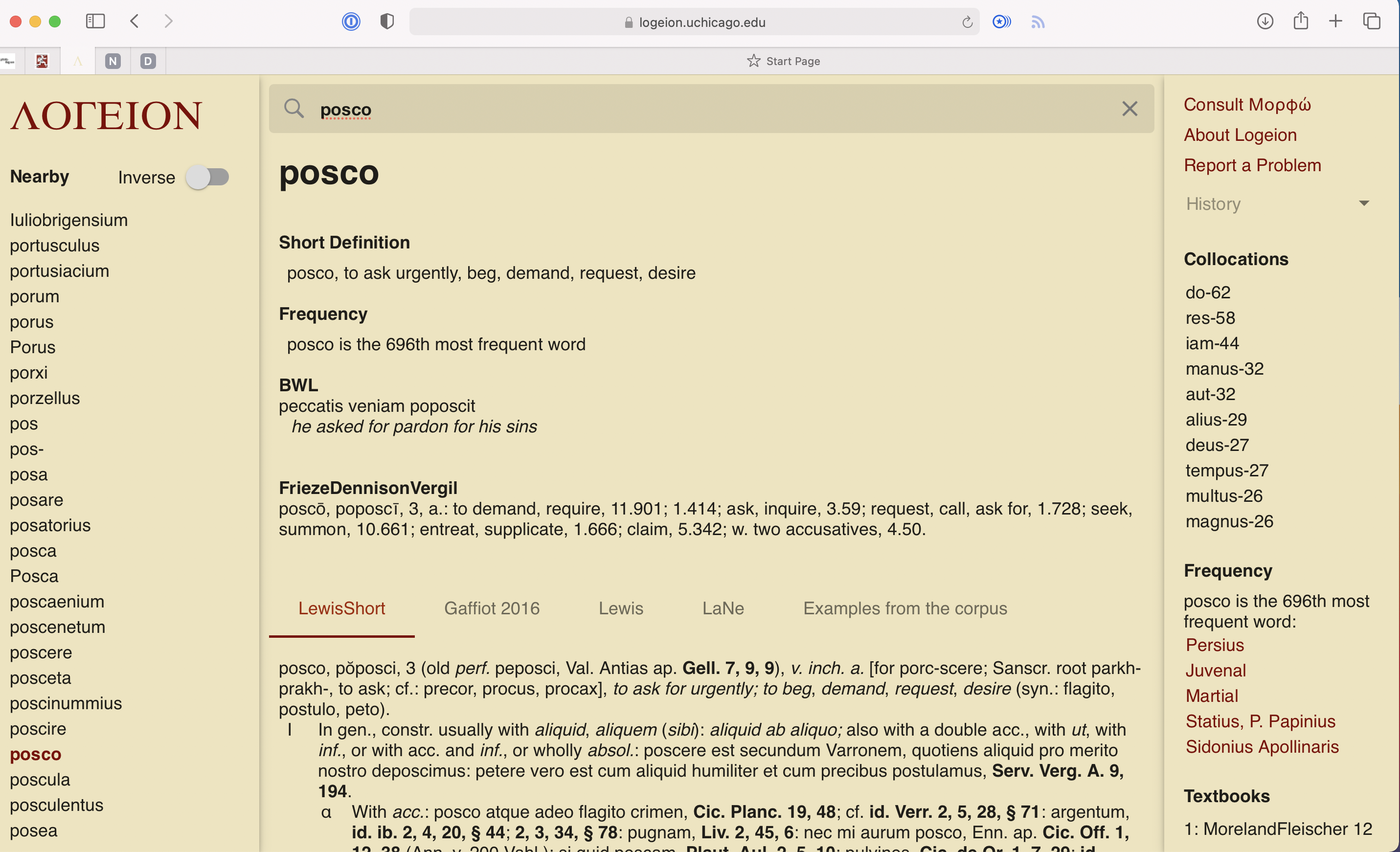 Logeion for frequency statistics