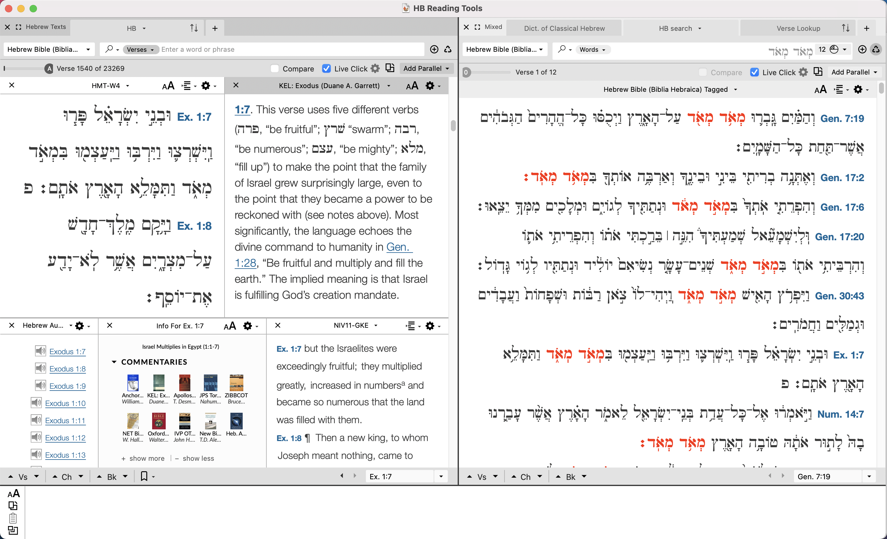 Room for opening a commentary from the info pane