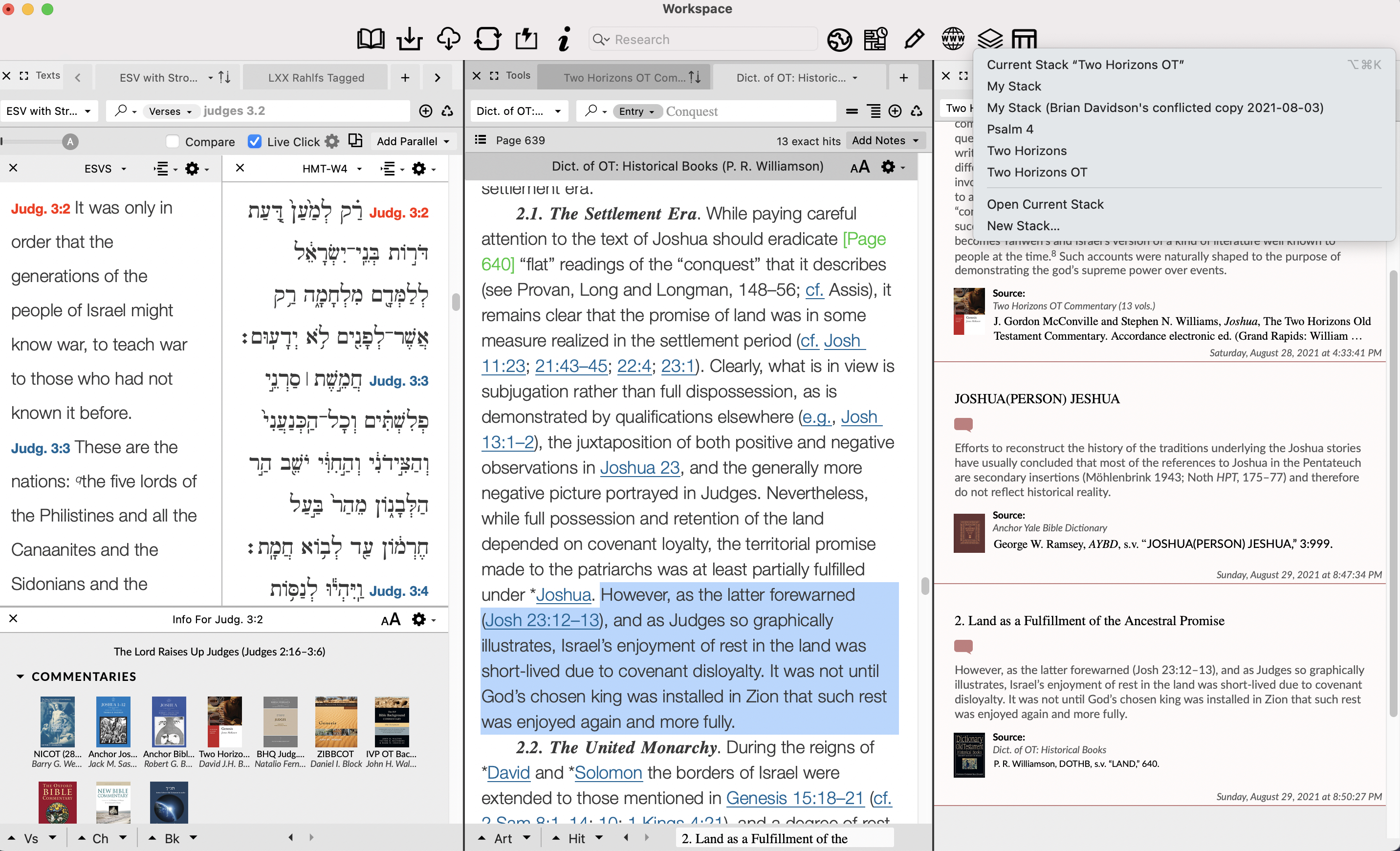 Using Stacks to gather quotations from a variety of resources