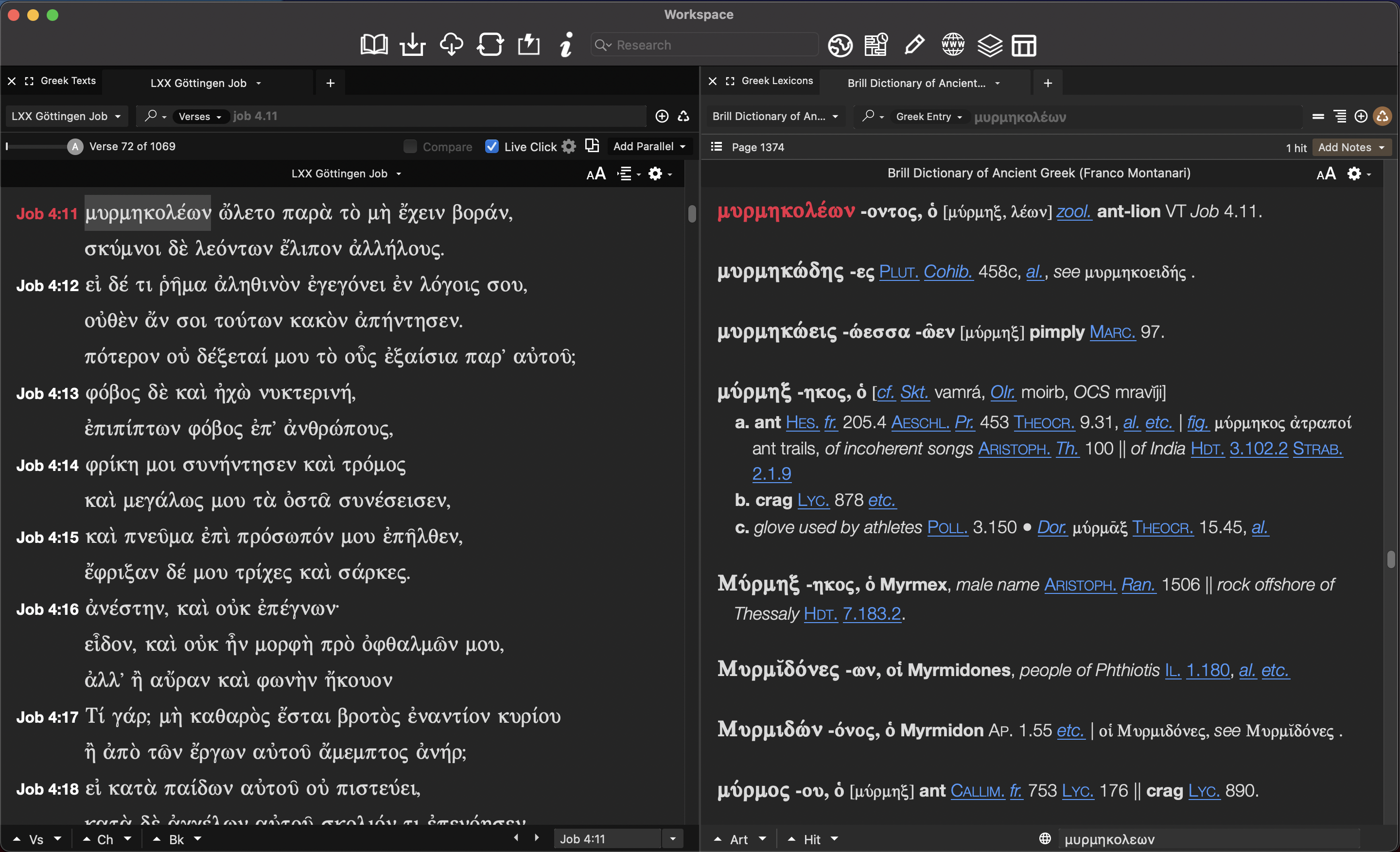 Hapax in Job 4:11 and MGS