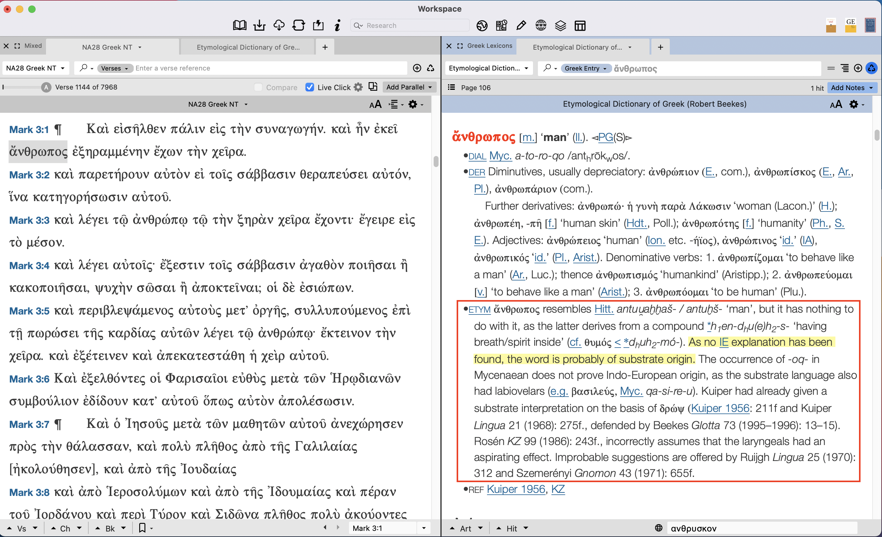 the etymology section of an entry in Beekes' EDG
