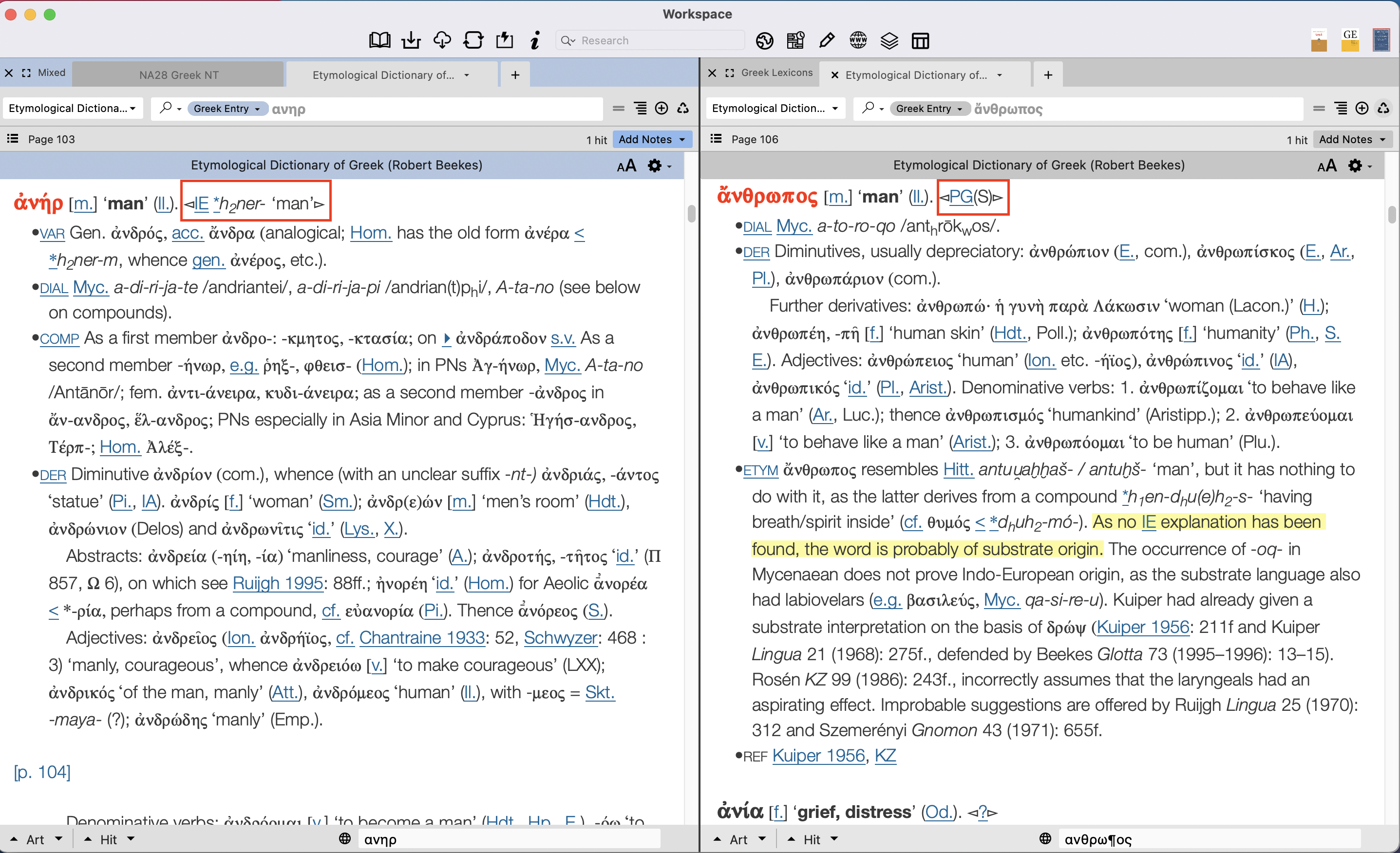 Beekes on ἀνήρ and ἄνθρωπος