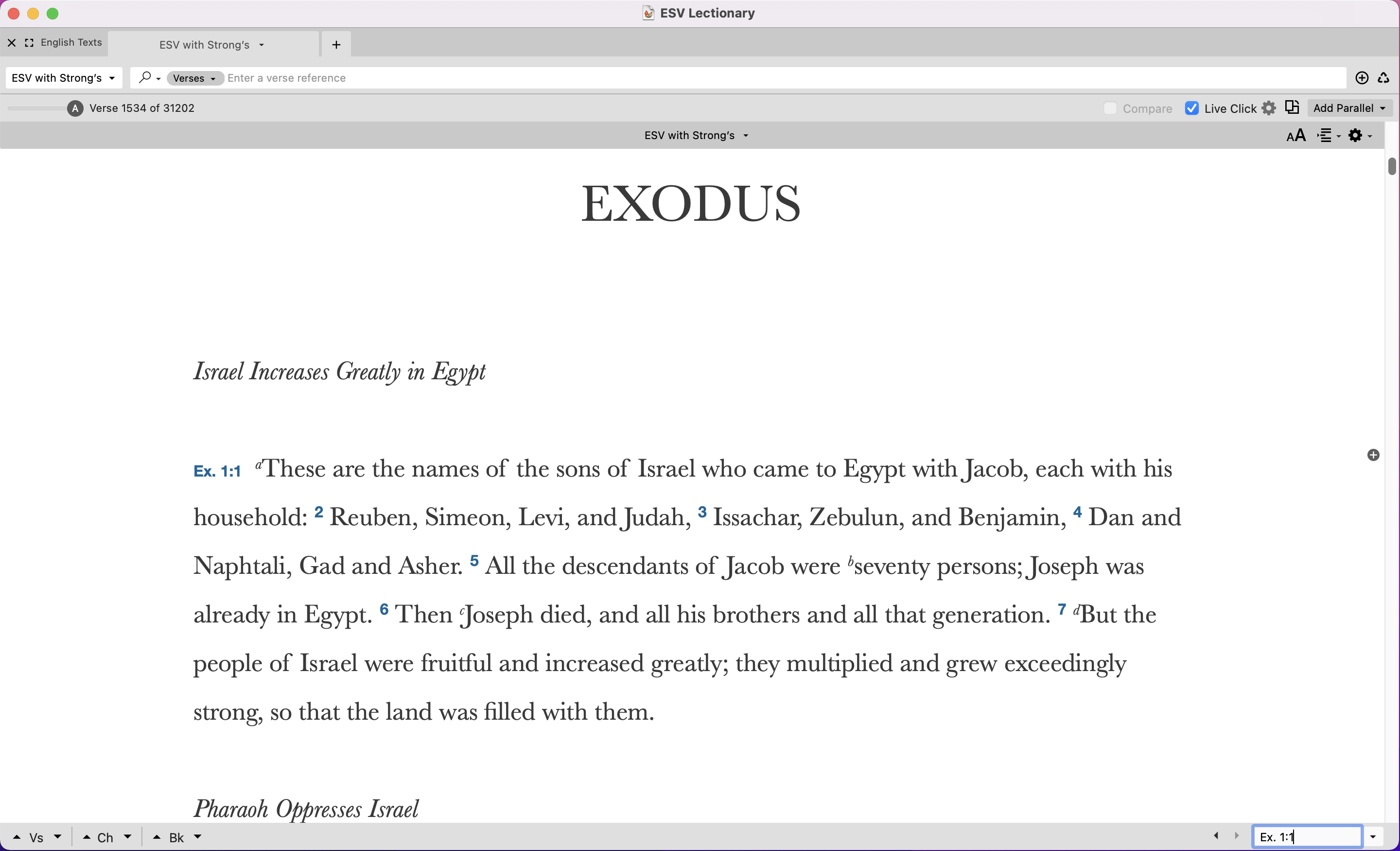 English Bible digital reading workspace