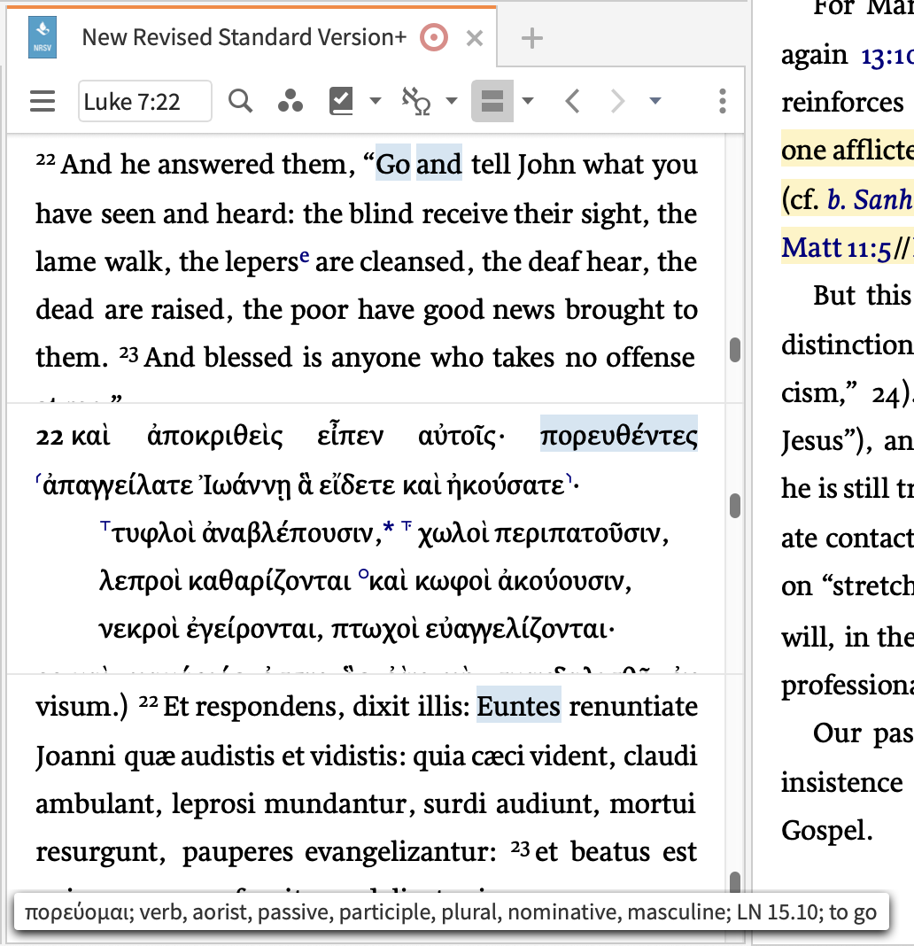 corresponding lexical forms highlighted by hovering over a word