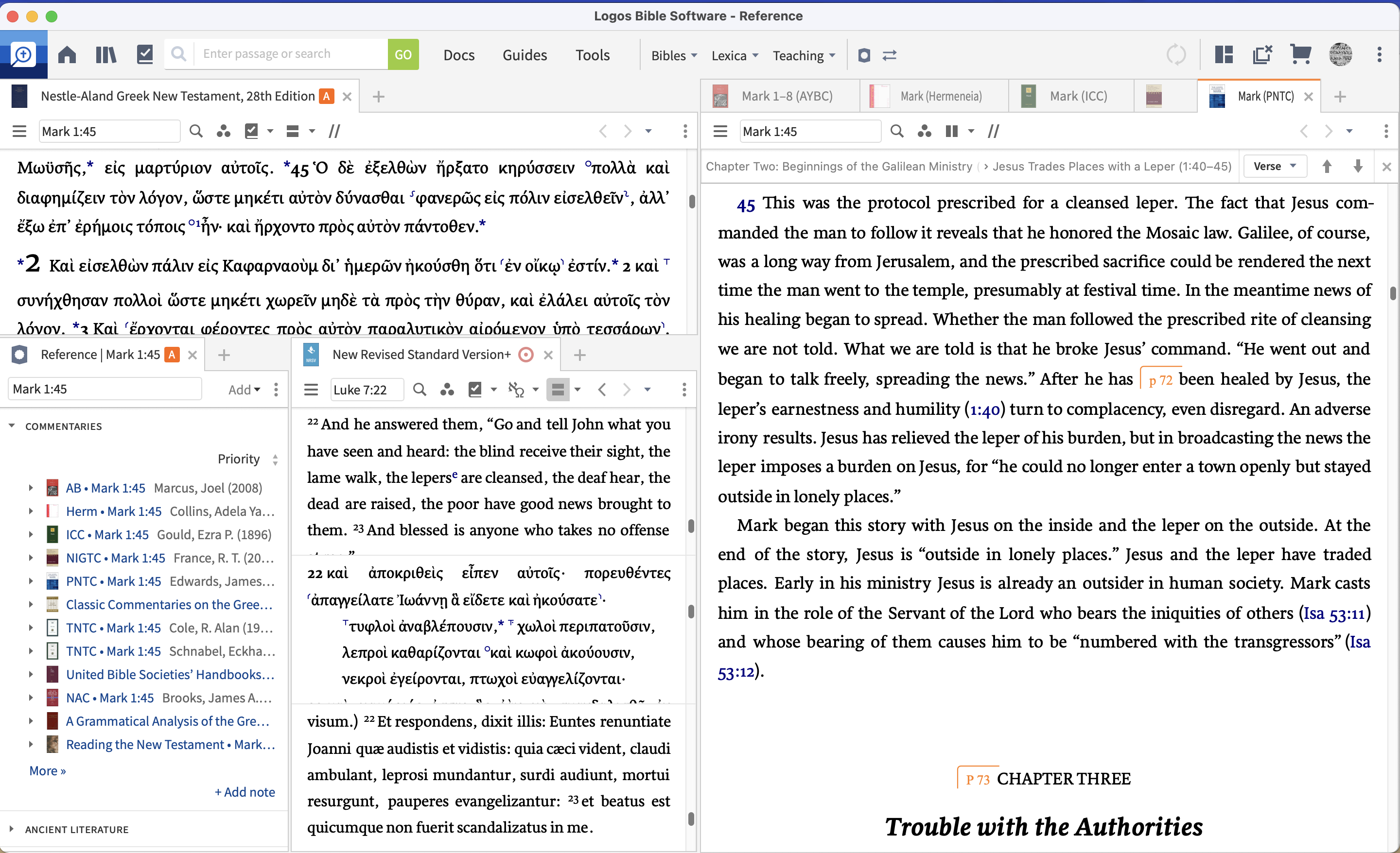 multiple commentaries open and accessible via tabs