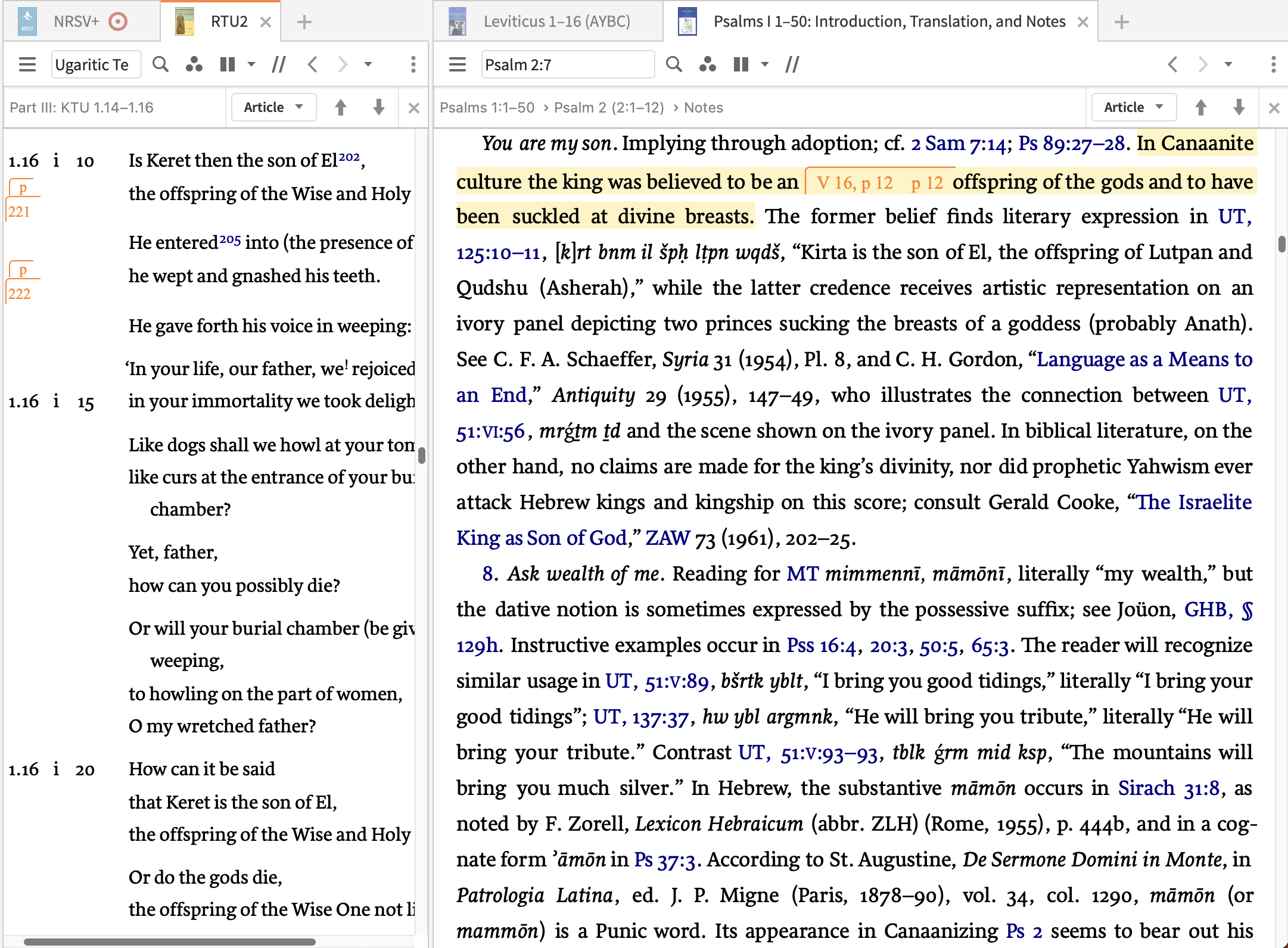 Religious Text from Ugarit (2nd Edition) opened via a hyperlink in AYB