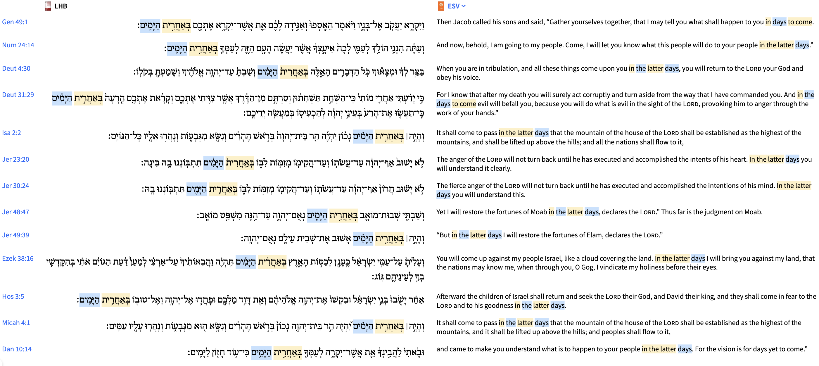 The phrase באחרית הימים in the Old Testament, a search in Logos